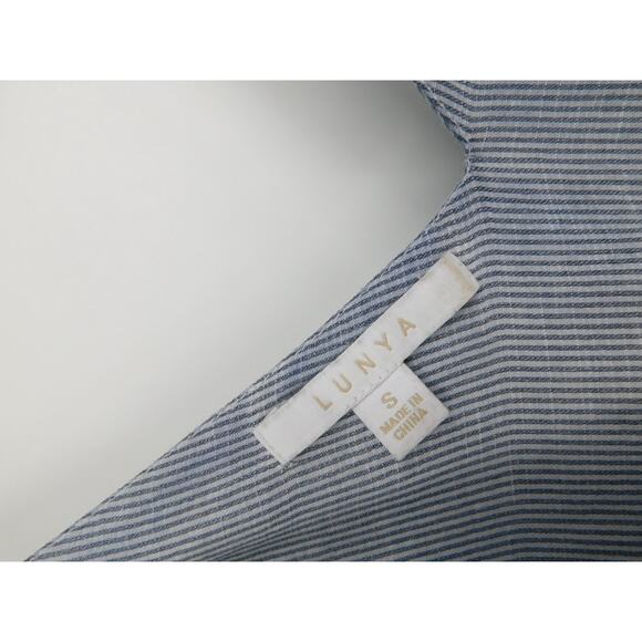 LUNYA Women's Blue Striped Pajama Linen‎ Silk Loungewear Romper Size S Luxury - Picture 4 of 4